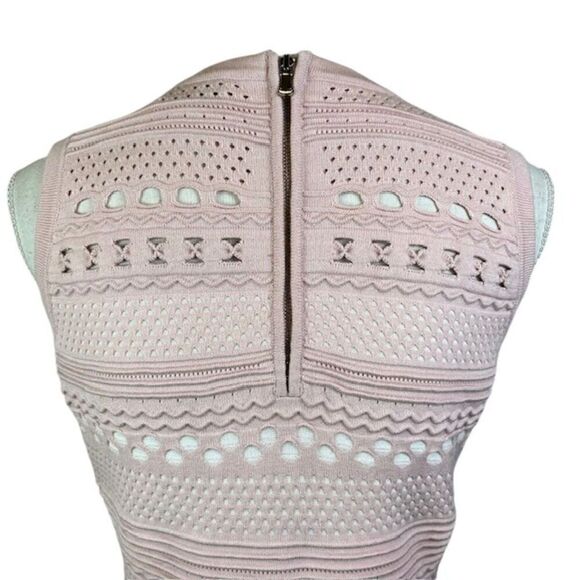 Milly Pink White Cutout Mermaid Dress Stretch Knit Sleeveless Zip Back Medium - Picture 7 of 14